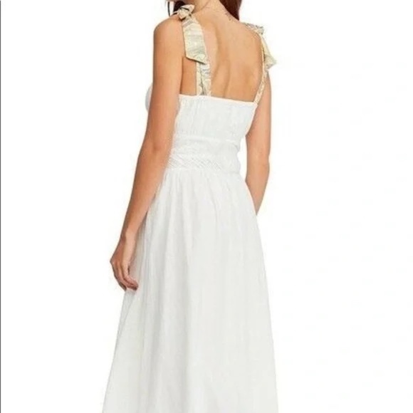 Free People Santorini Ecru Linen Maxi Dress with Ribbon Tie Straps 45097 - Picture 3 of 13